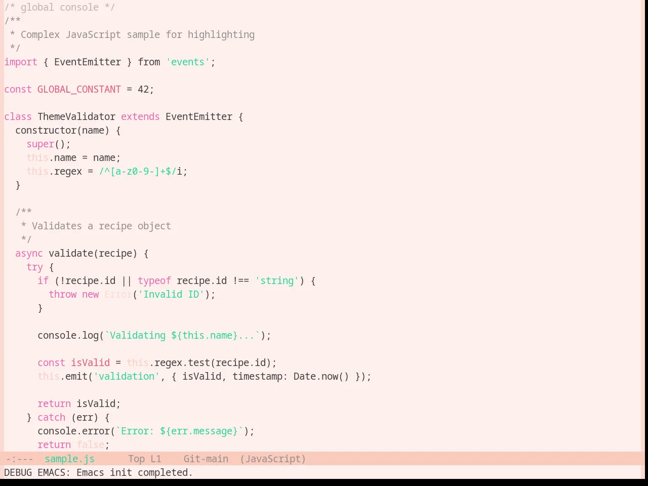 Base16 Horizon Terminal Light Theme in javascript-mode