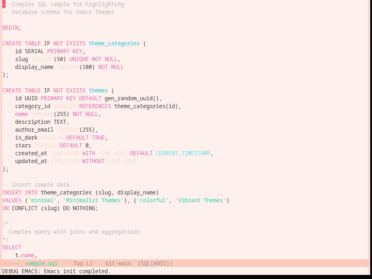 Base16 Horizon Terminal Light Theme in sql-mode