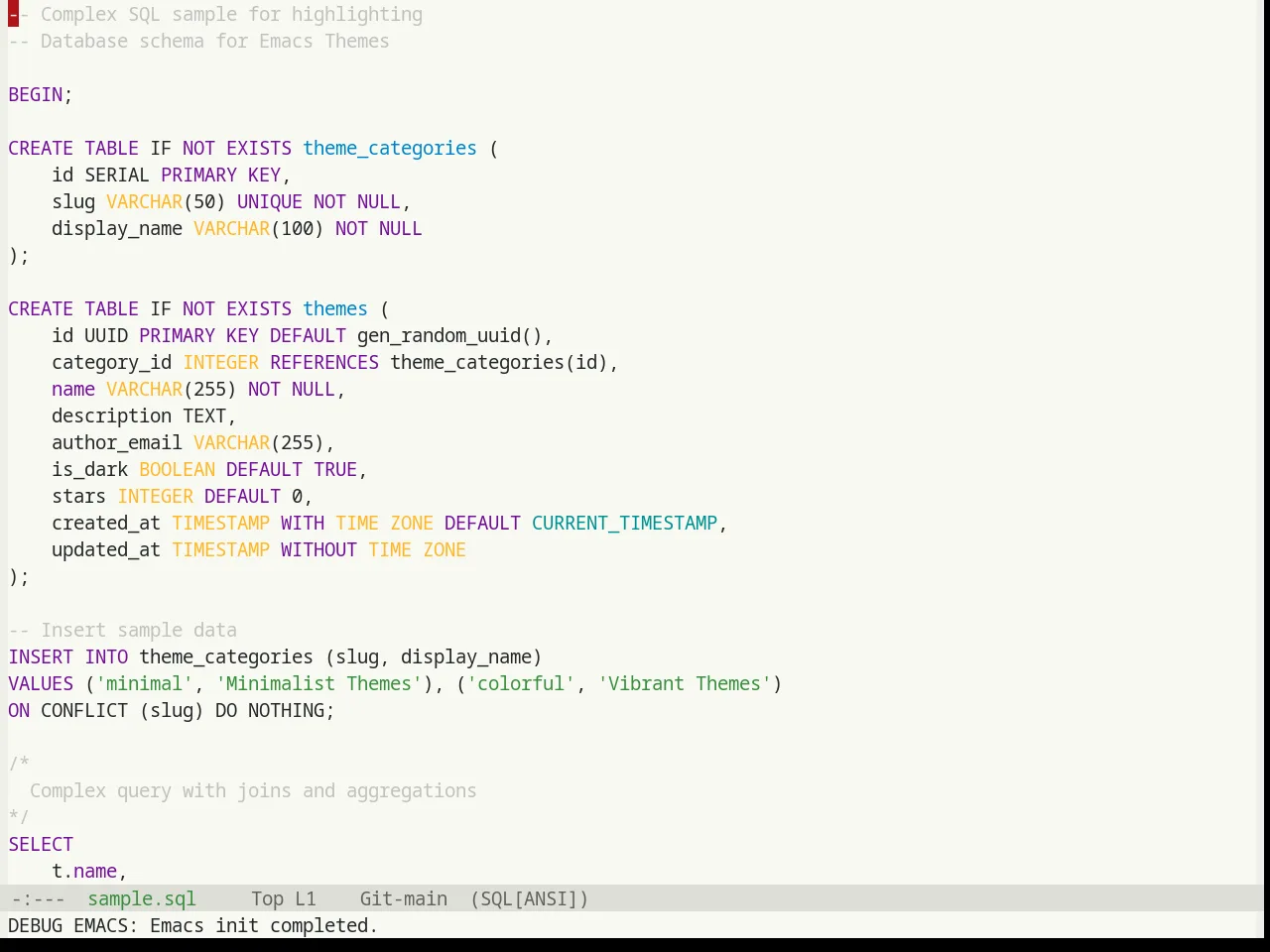 Base16 Humanoid Light Theme in sql-mode
