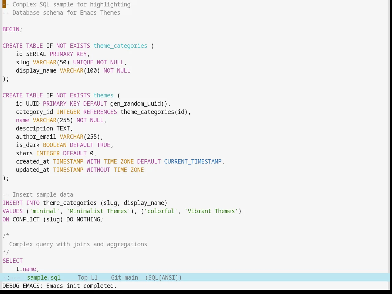 Base16 Ia Light Theme in sql-mode