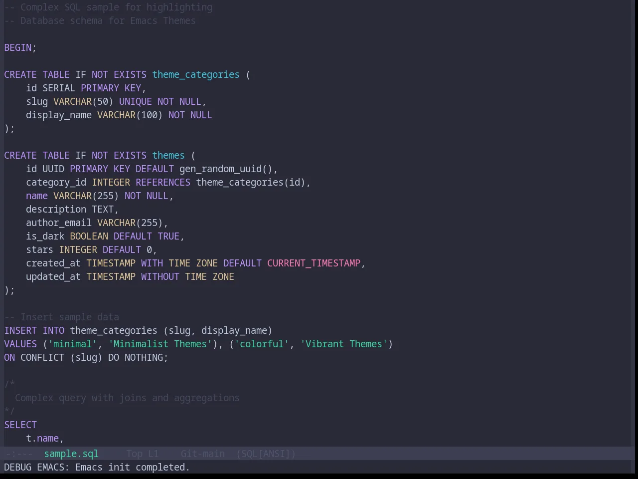 Base16 Jabuti Theme in sql-mode
