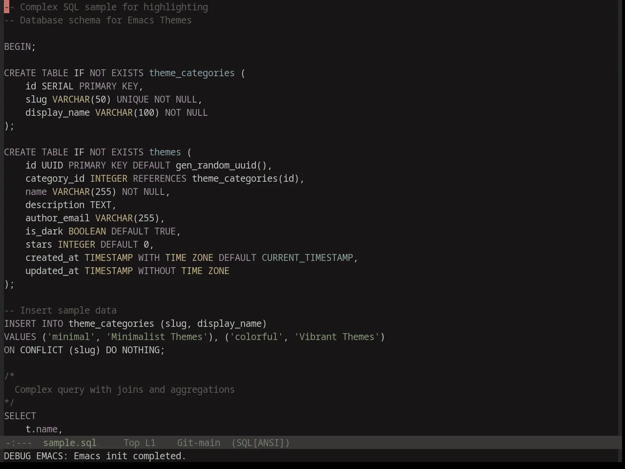 Base16 Kanagawa Dragon Theme in sql-mode