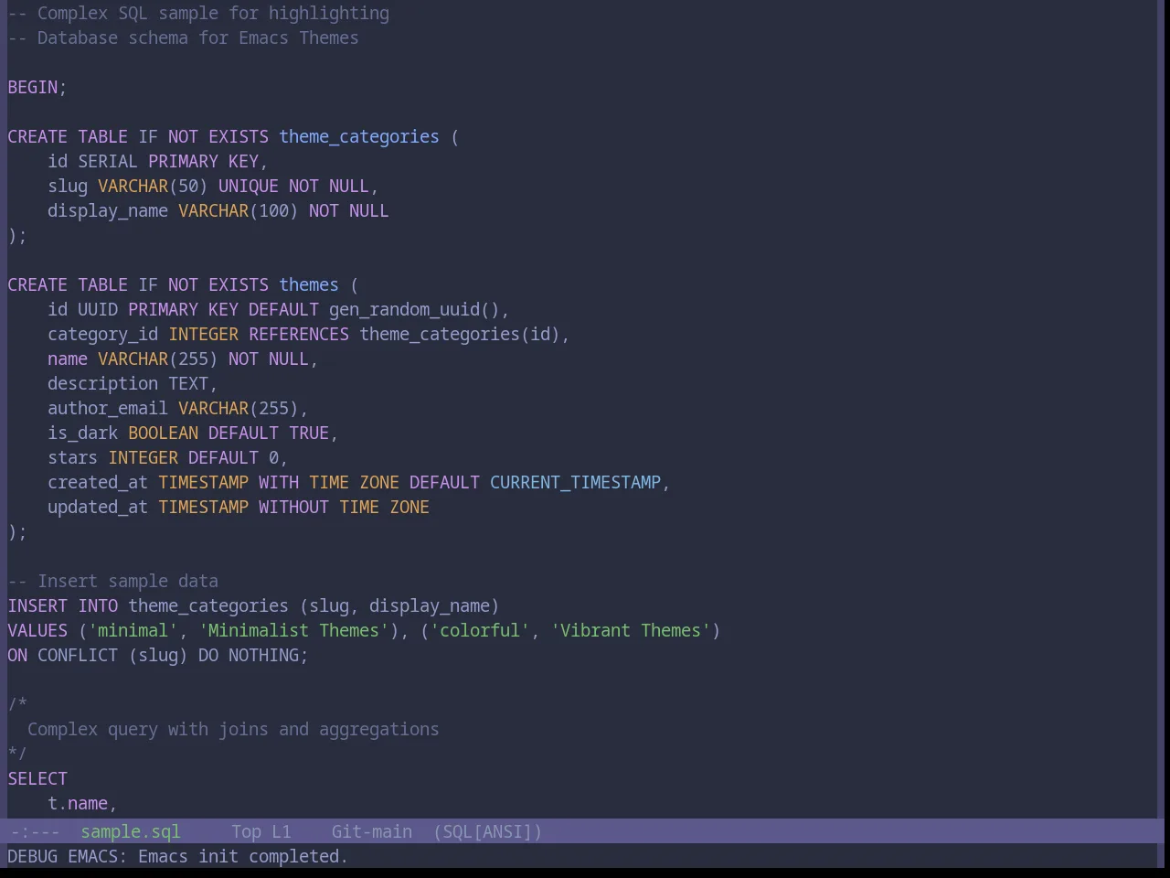Base16 Katy Theme in sql-mode