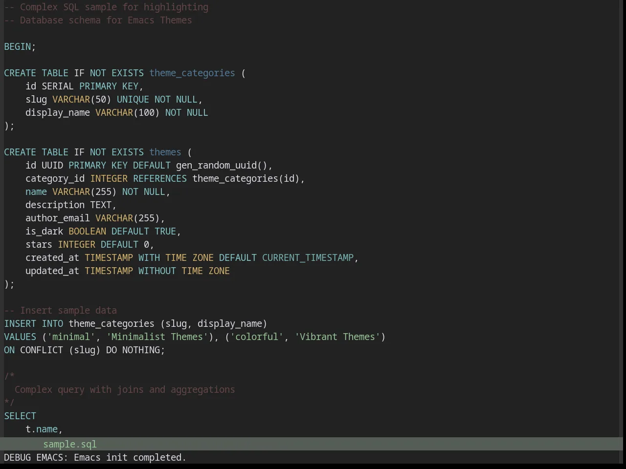 Base16 Kimber Theme in sql-mode