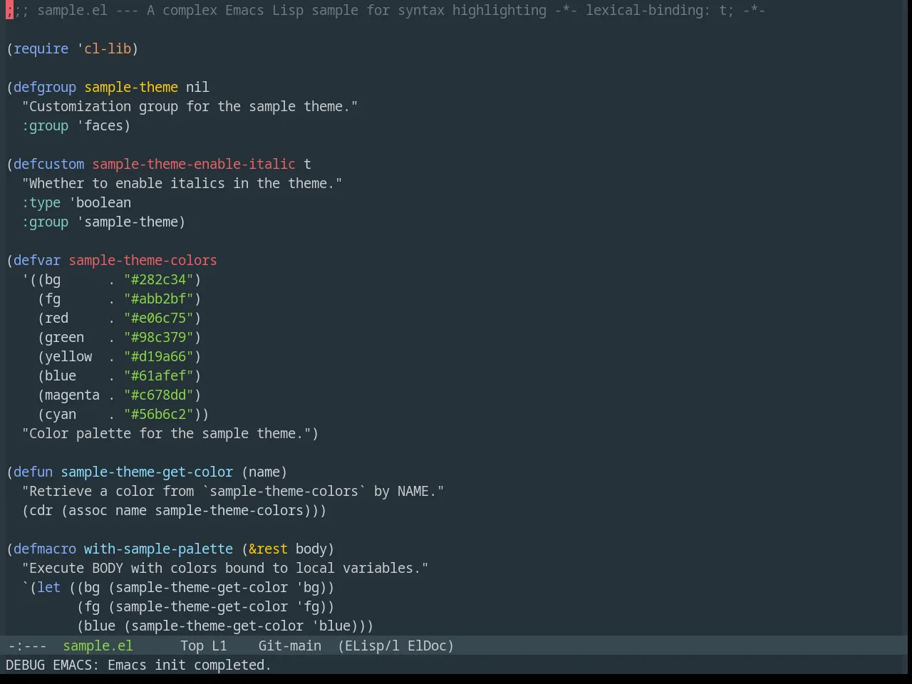 Base16 Materia Theme in emacs-lisp-mode
