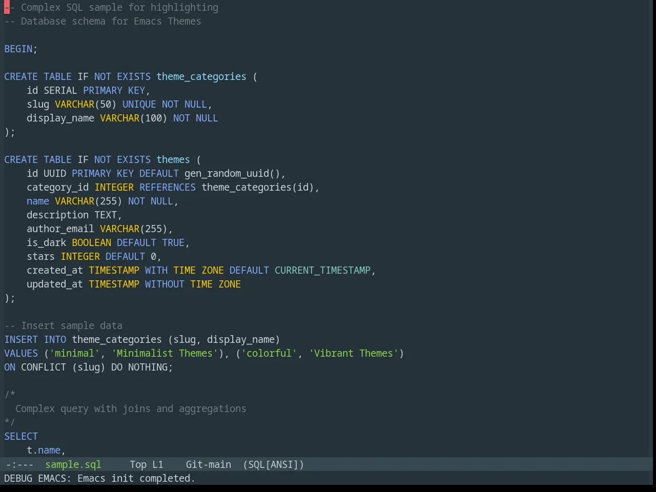 Base16 Materia Theme in sql-mode