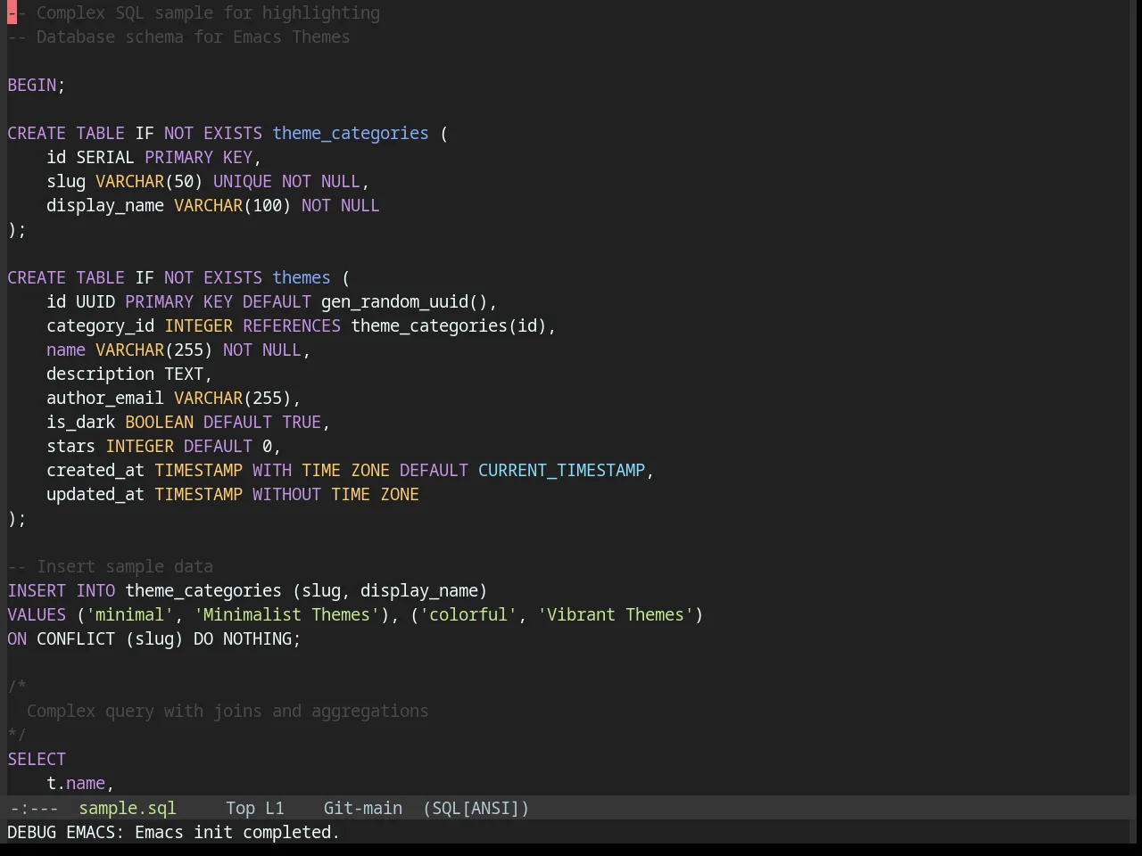 Base16 Material Darker Theme in sql-mode