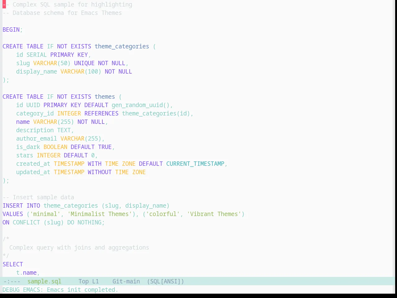 Base16 Material Lighter Theme in sql-mode