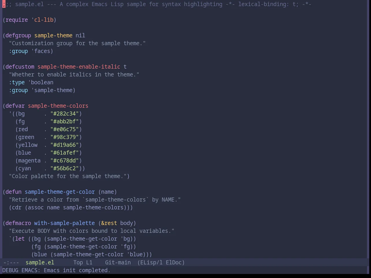 Base16 Material Palenight Theme in emacs-lisp-mode