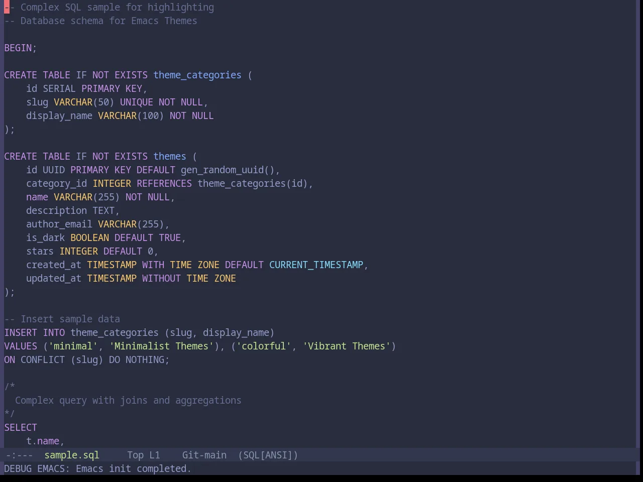 Base16 Material Palenight Theme in sql-mode