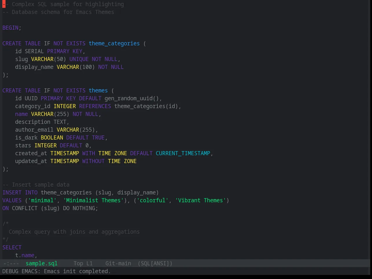 Base16 Material Vivid Theme in sql-mode