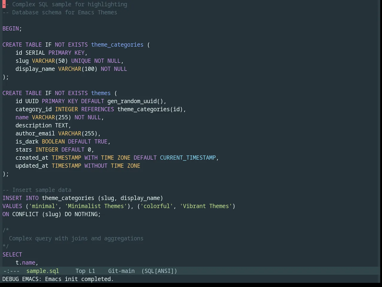 Base16 Material Theme in sql-mode