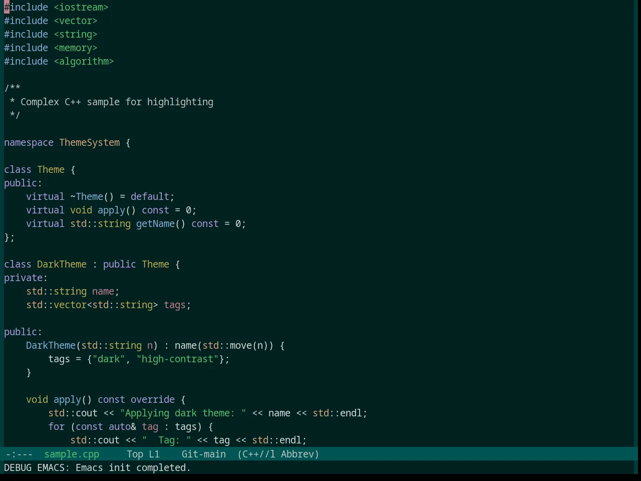 Base16 Measured Dark Theme in c++-mode