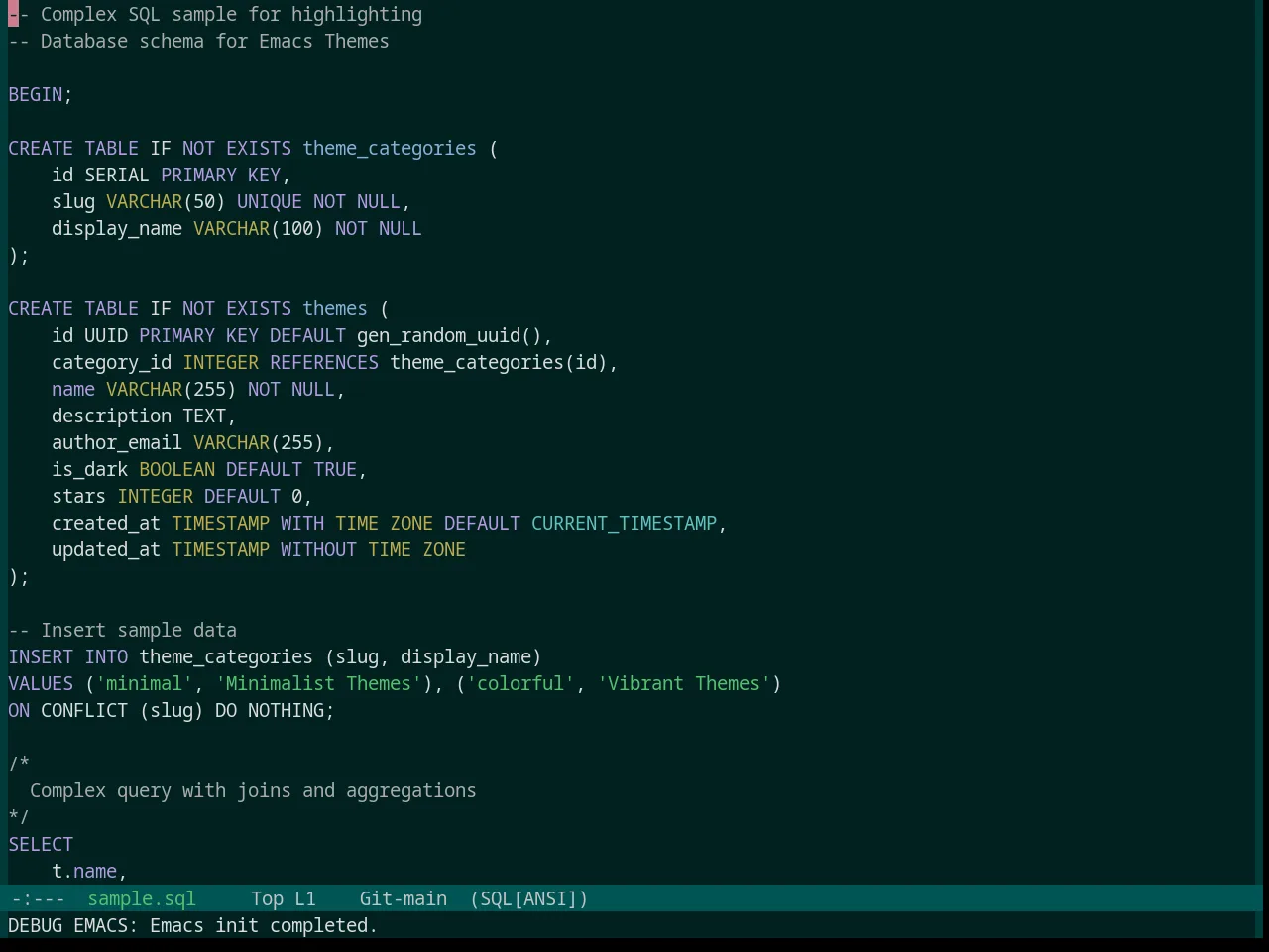 Base16 Measured Dark Theme in sql-mode