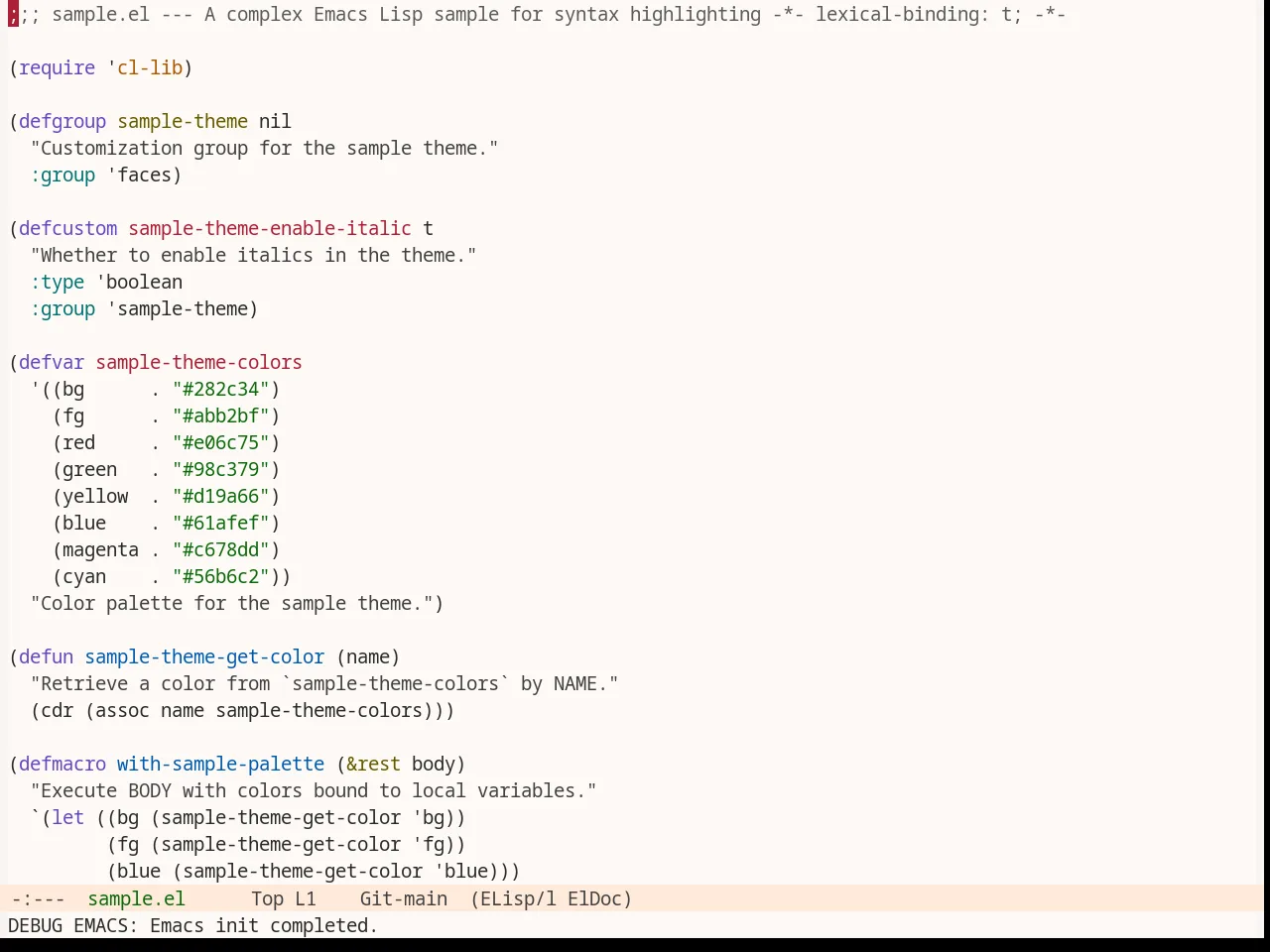 Base16 Measured Light Theme in emacs-lisp-mode
