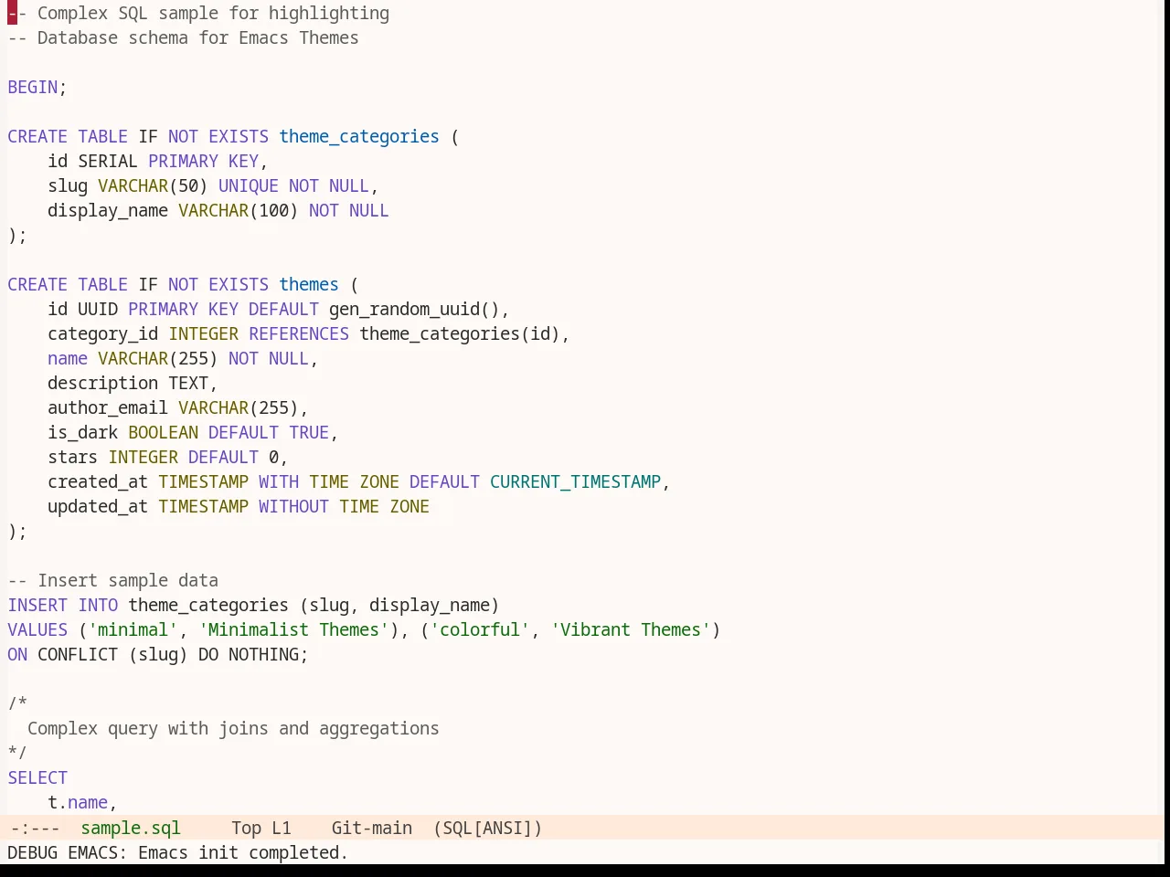 Base16 Measured Light Theme in sql-mode