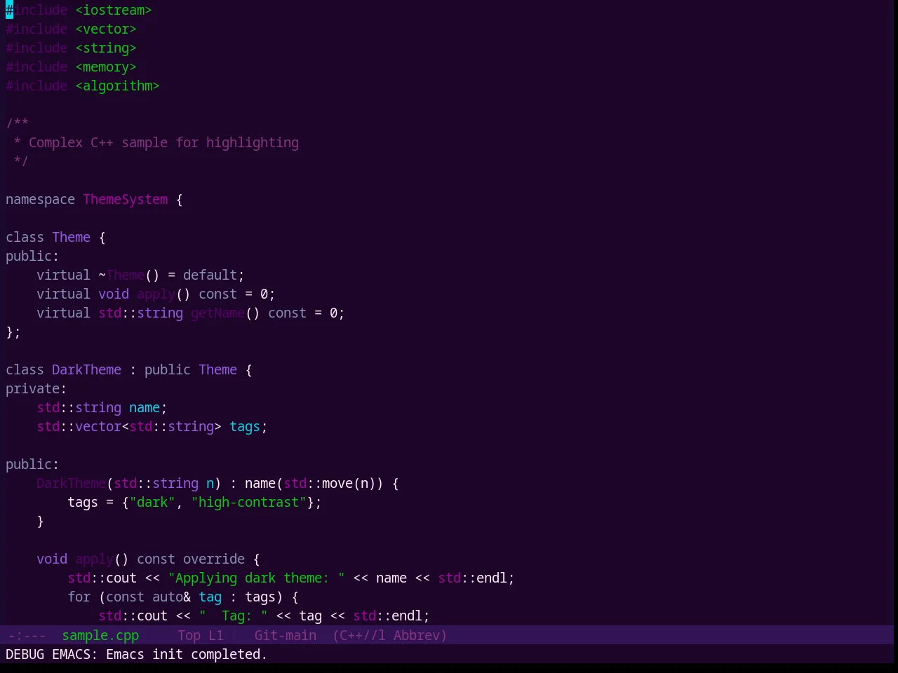 Base16 Mellow Purple Theme in c++-mode