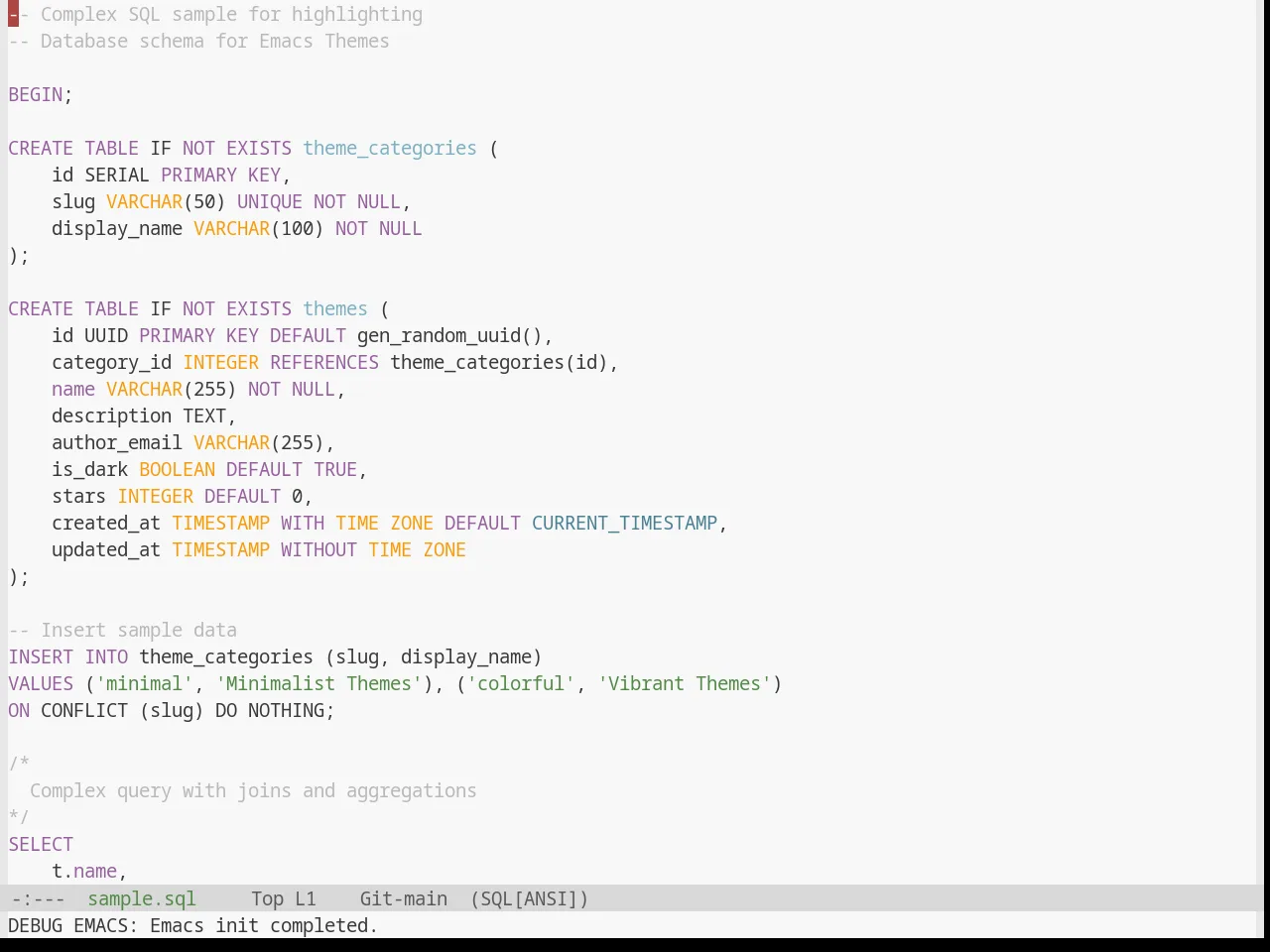Base16 Mexico Light Theme in sql-mode