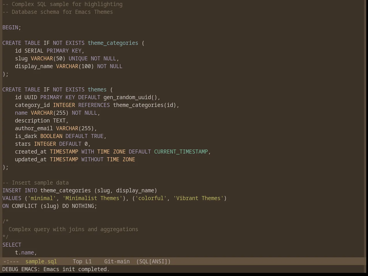 Base16 Mocha Theme in sql-mode