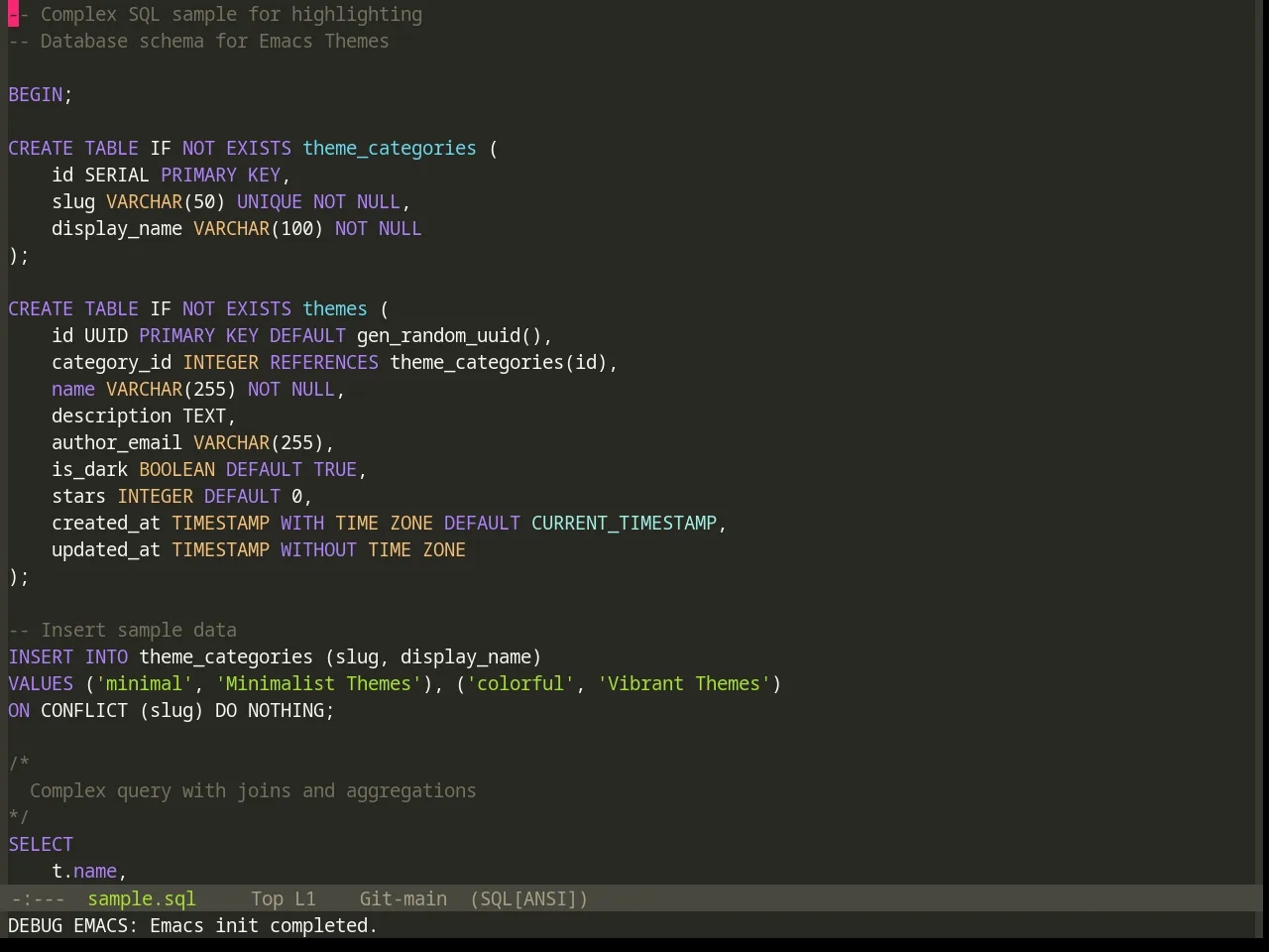 Base16 Monokai Theme in sql-mode