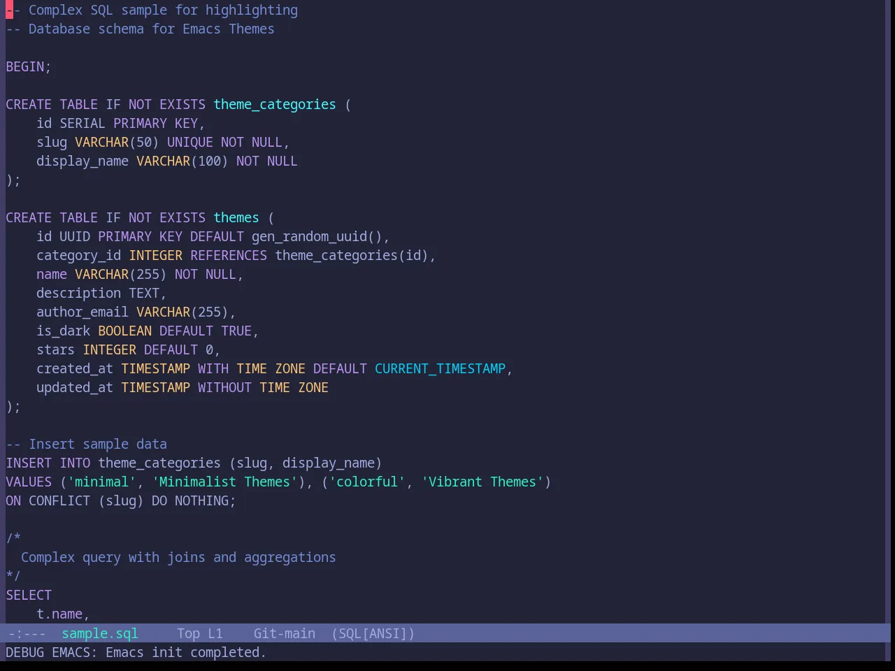 Base16 Moonlight Theme in sql-mode