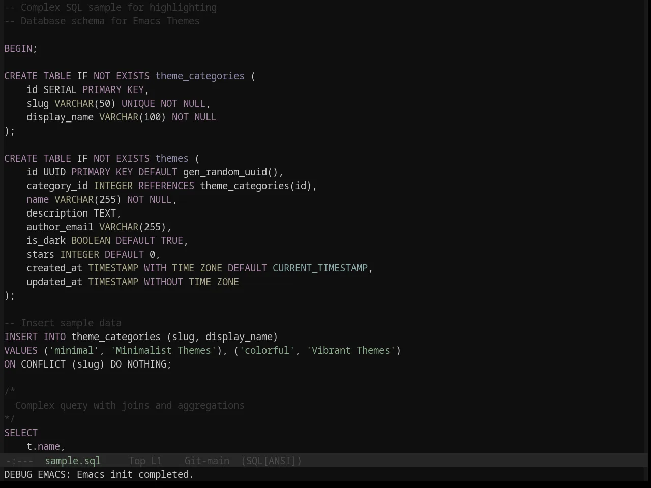 Base16 Mountain Theme in sql-mode