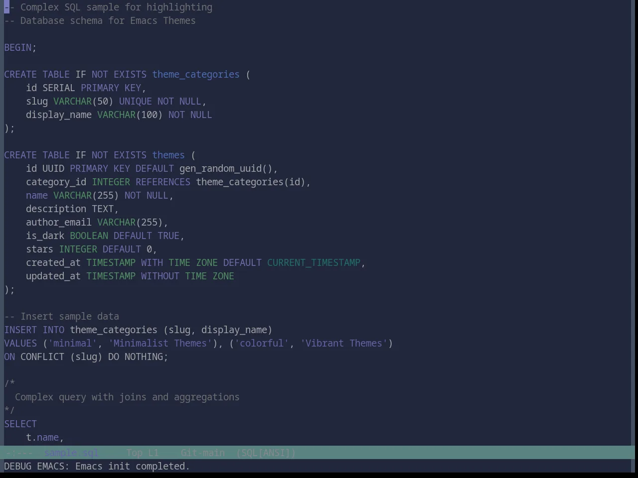 Base16 Nebula Theme in sql-mode