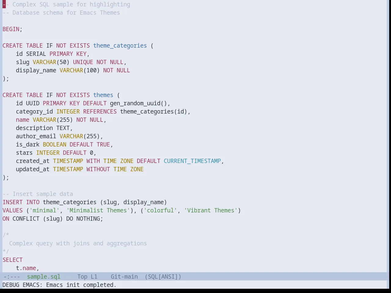 Base16 Nord Light Theme in sql-mode