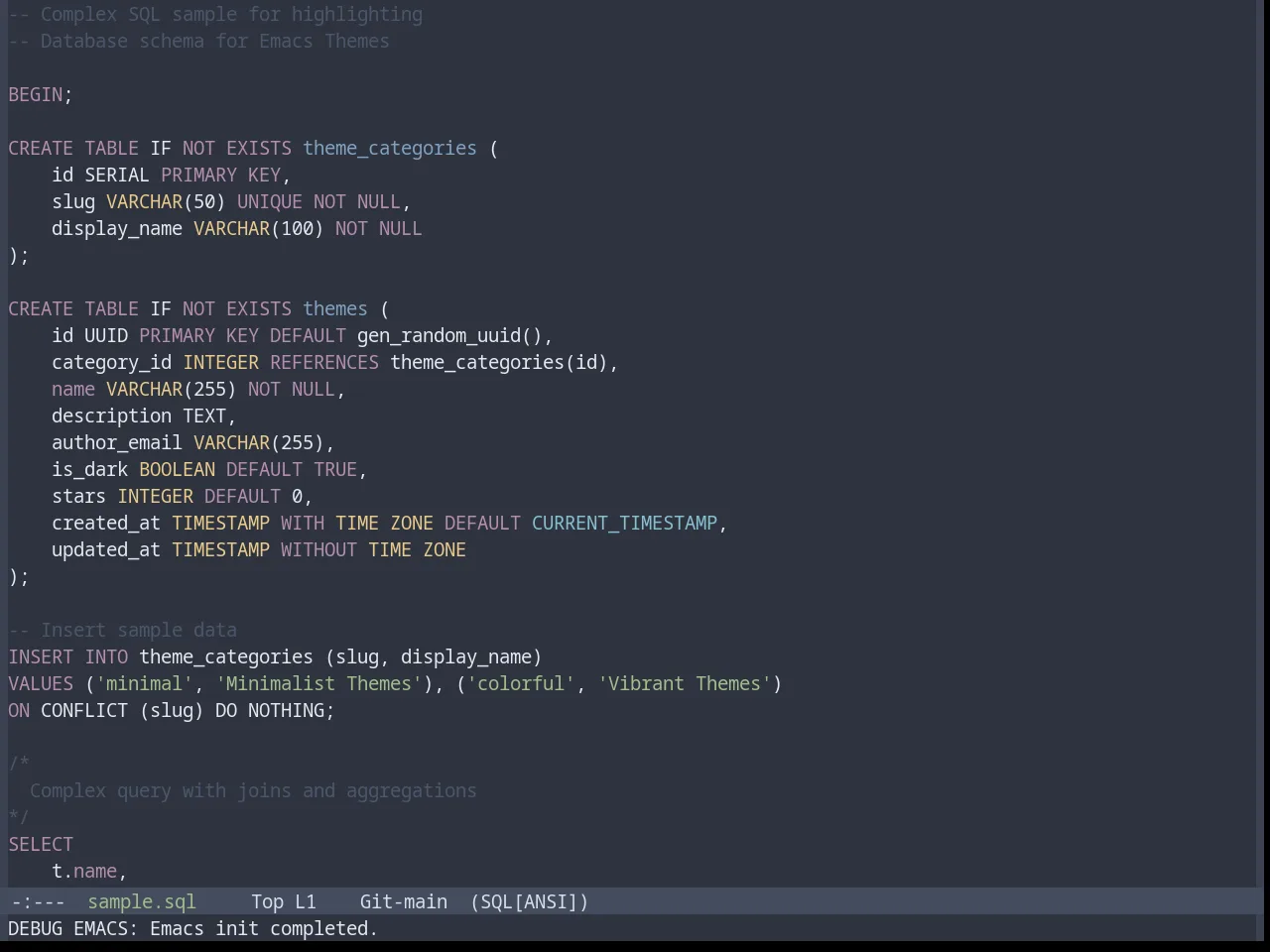 Base16 Nord Theme in sql-mode