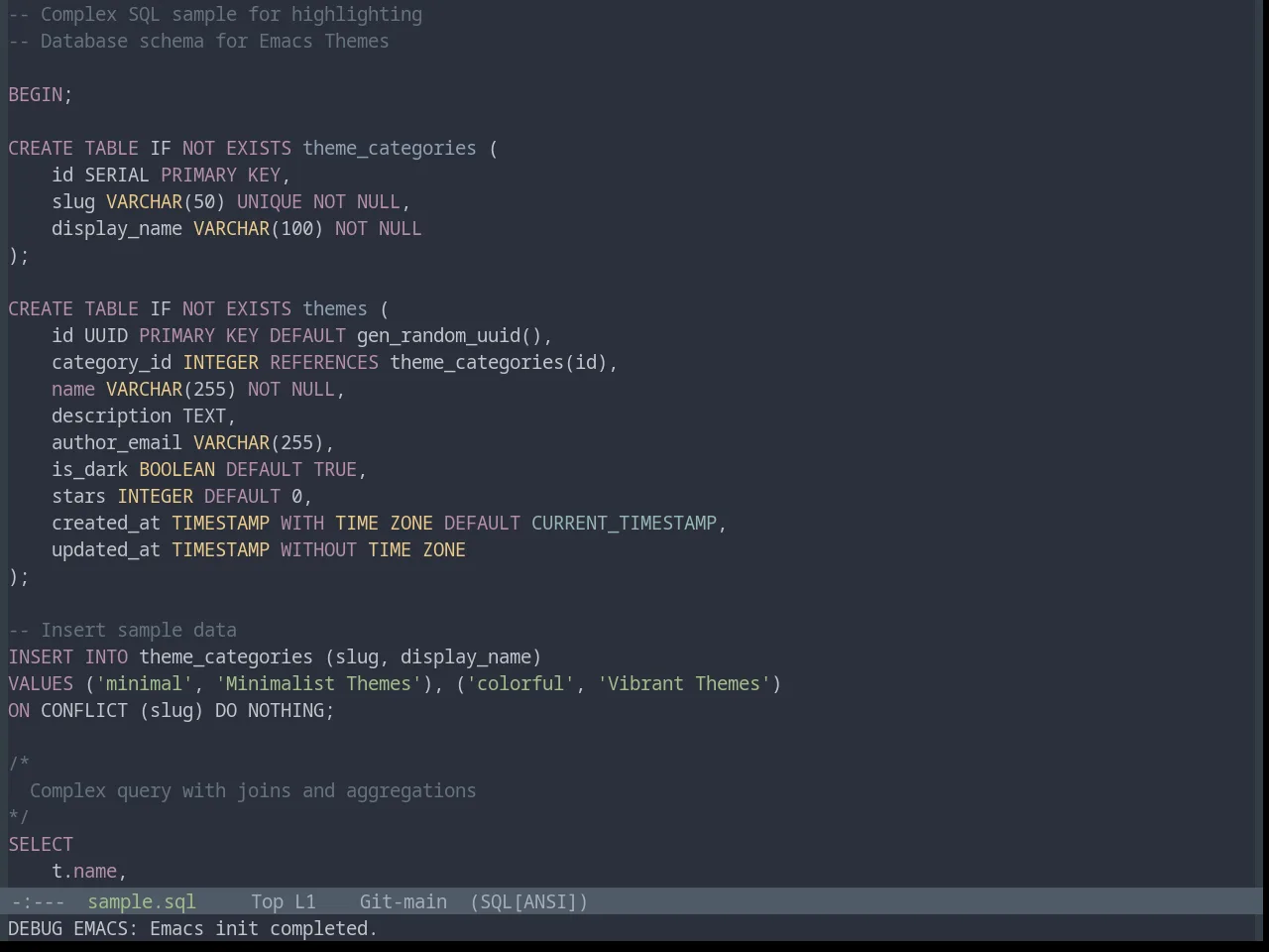 Base16 Ocean Theme in sql-mode