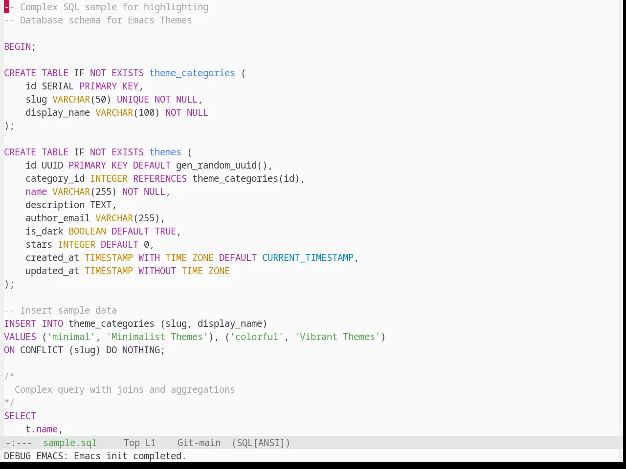 Base16 One Light Theme in sql-mode