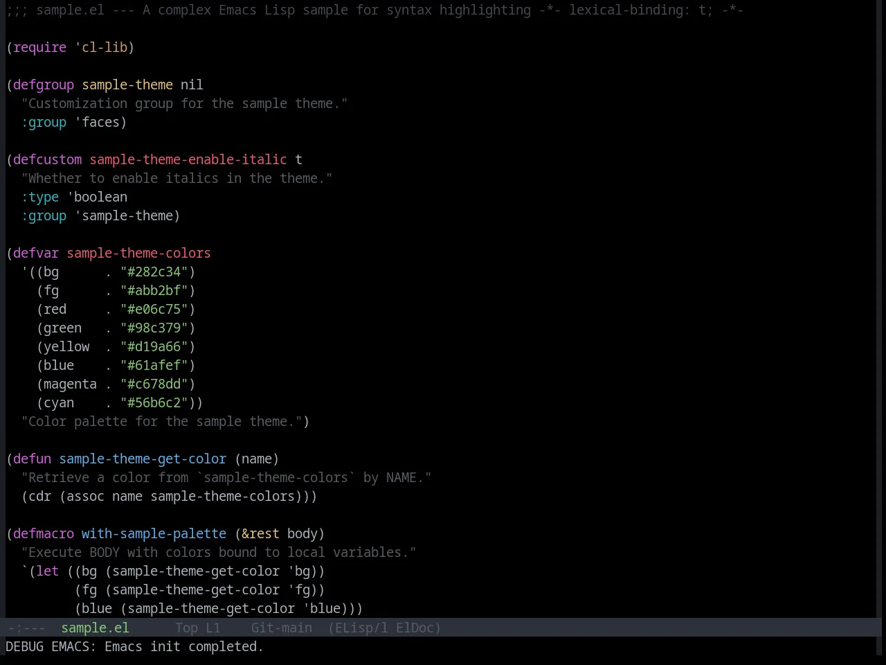 Base16 Onedark Dark Theme in emacs-lisp-mode