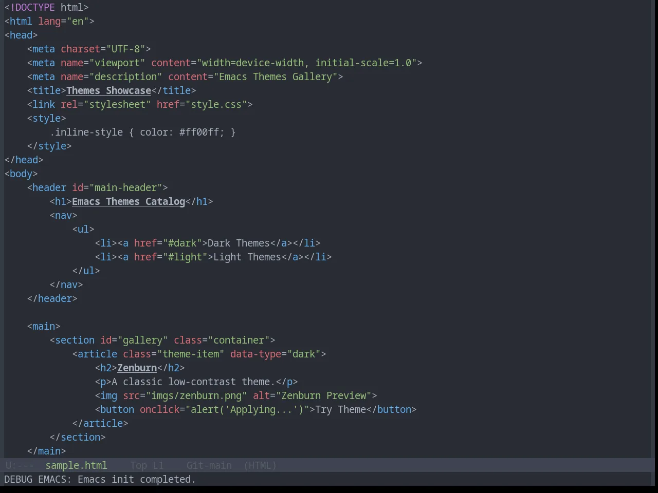Base16 Onedark Theme in html-mode