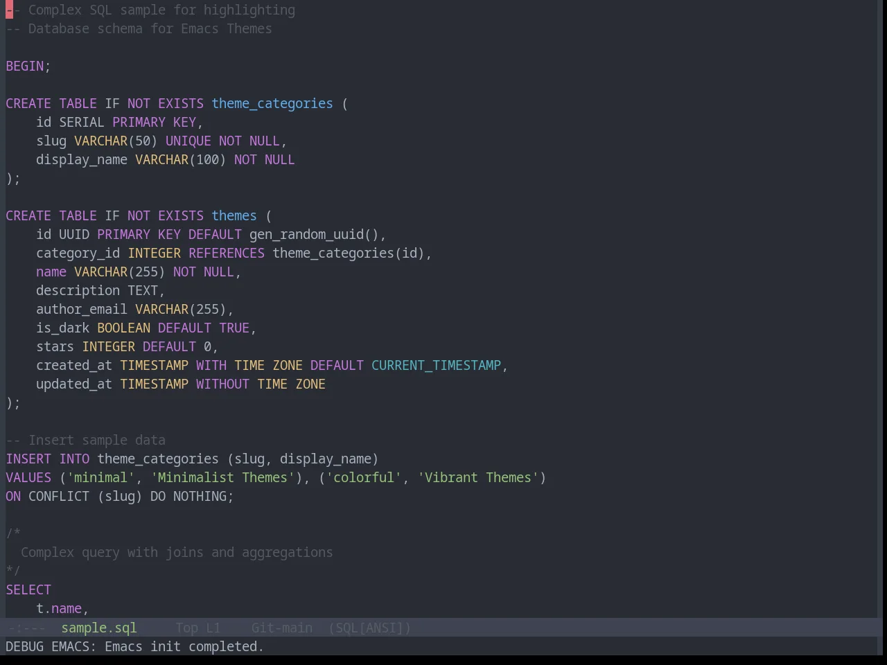 Base16 Onedark Theme in sql-mode