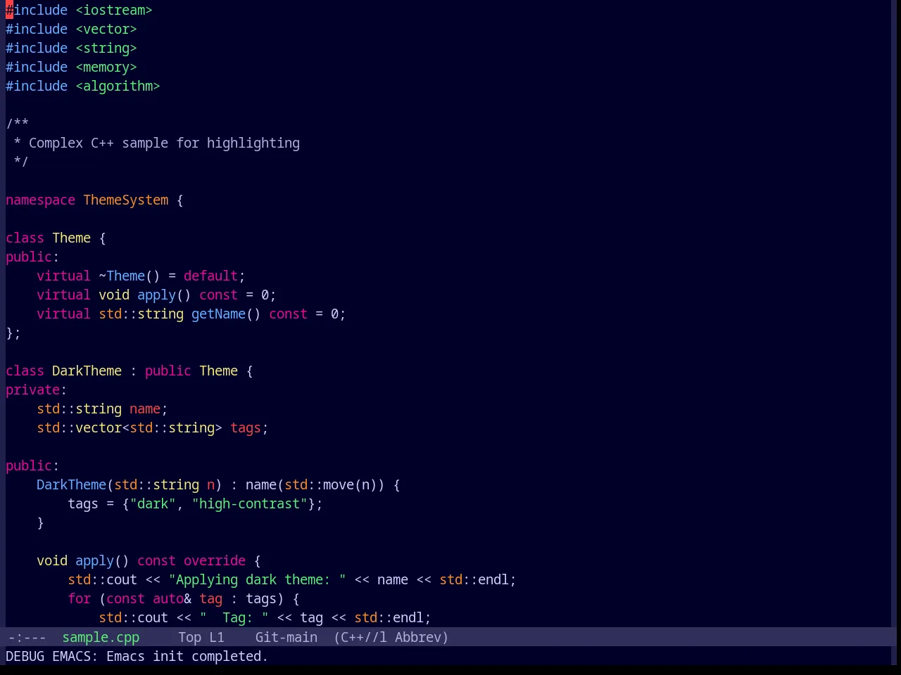 Base16 Outrun Dark Theme in c++-mode
