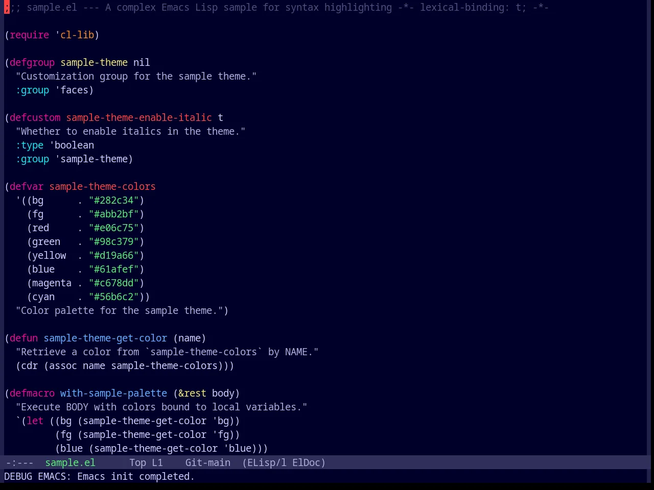 Base16 Outrun Dark Theme in emacs-lisp-mode