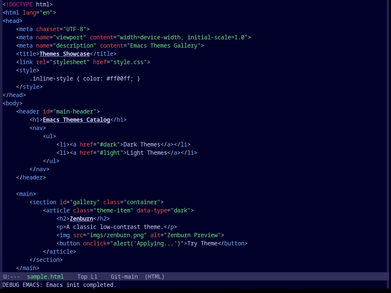 Base16 Outrun Dark Theme in html-mode