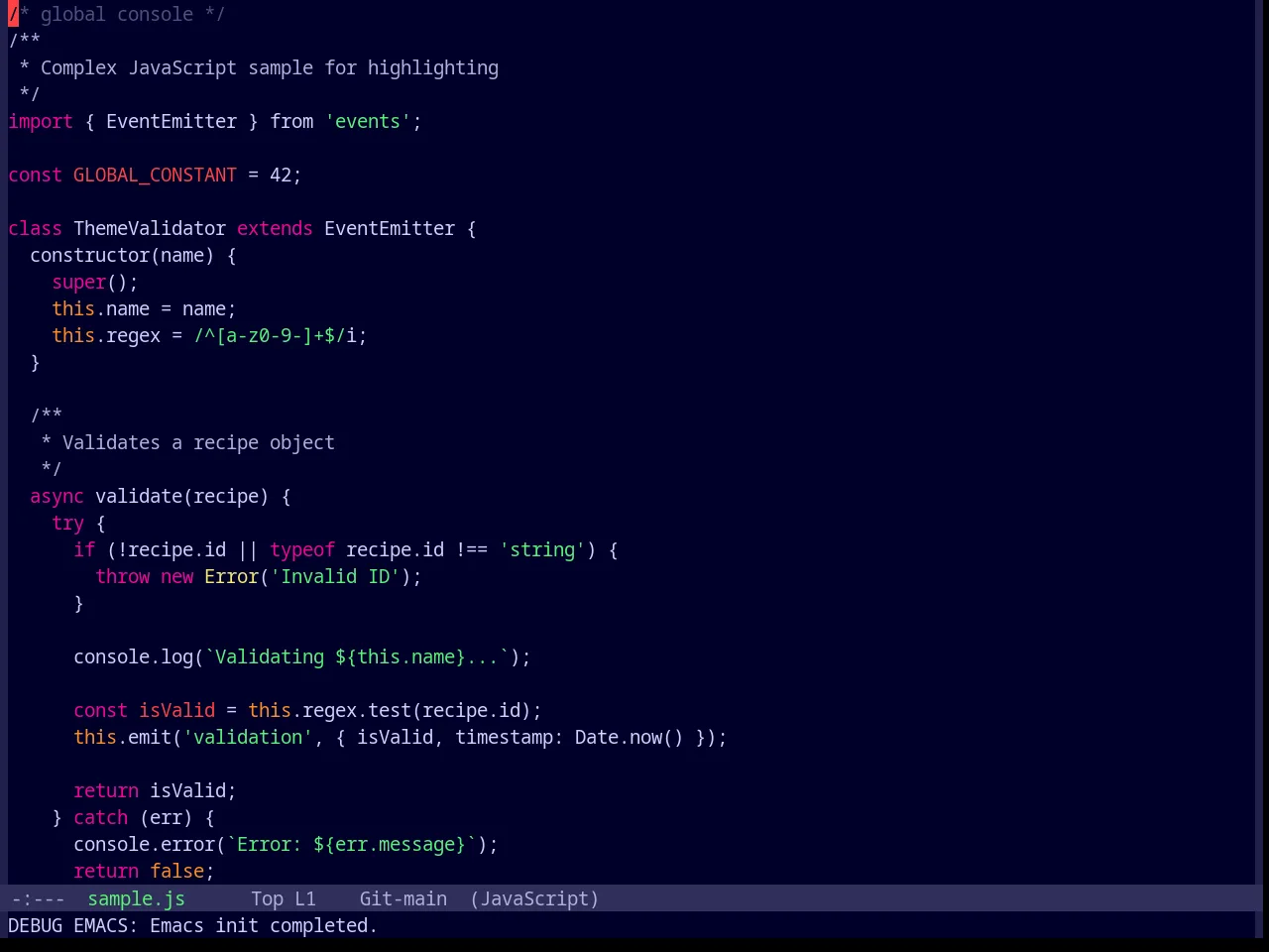 Base16 Outrun Dark Theme in javascript-mode