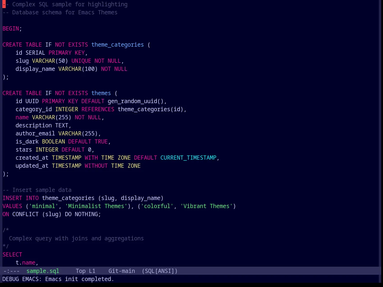 Base16 Outrun Dark Theme in sql-mode