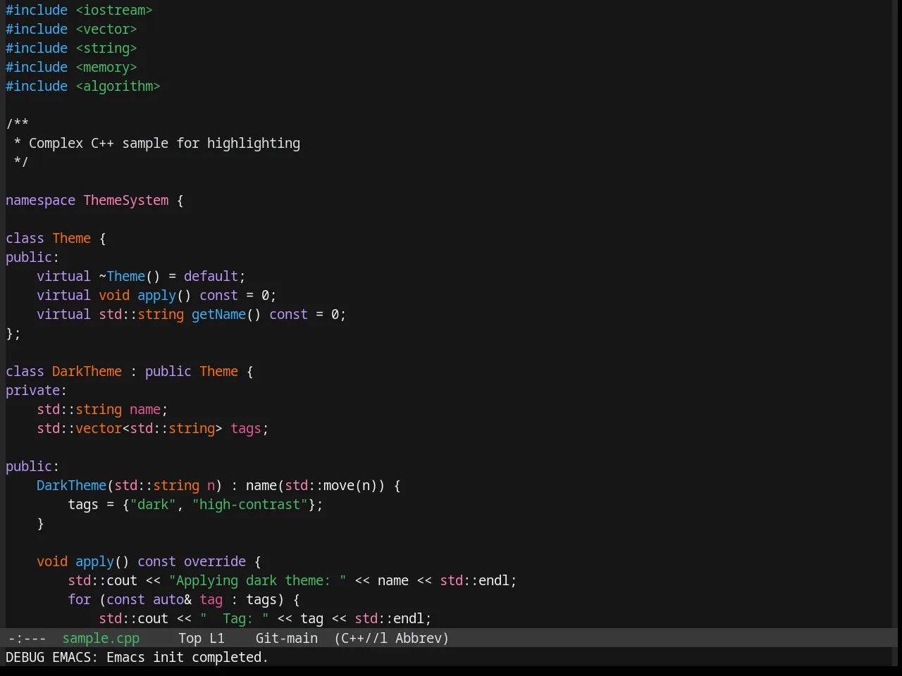 Base16 Oxocarbon Dark Theme in c++-mode