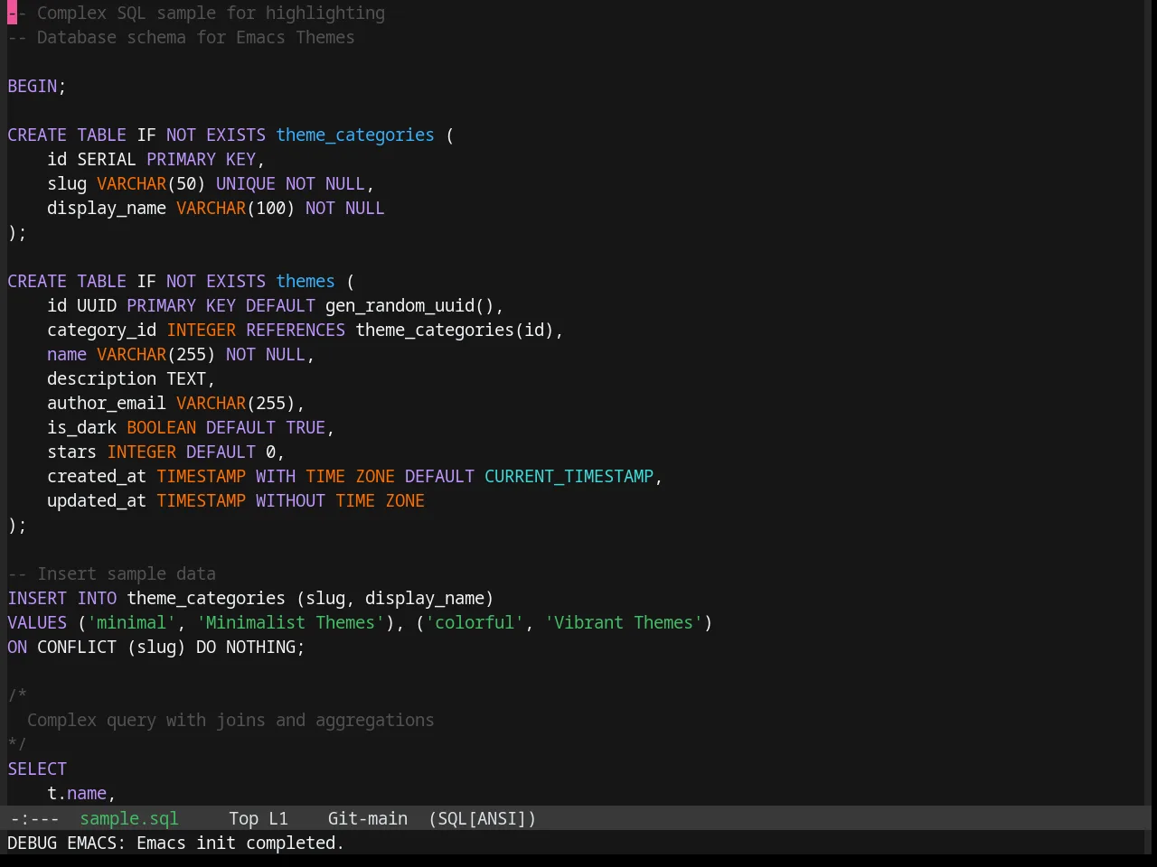 Base16 Oxocarbon Dark Theme in sql-mode