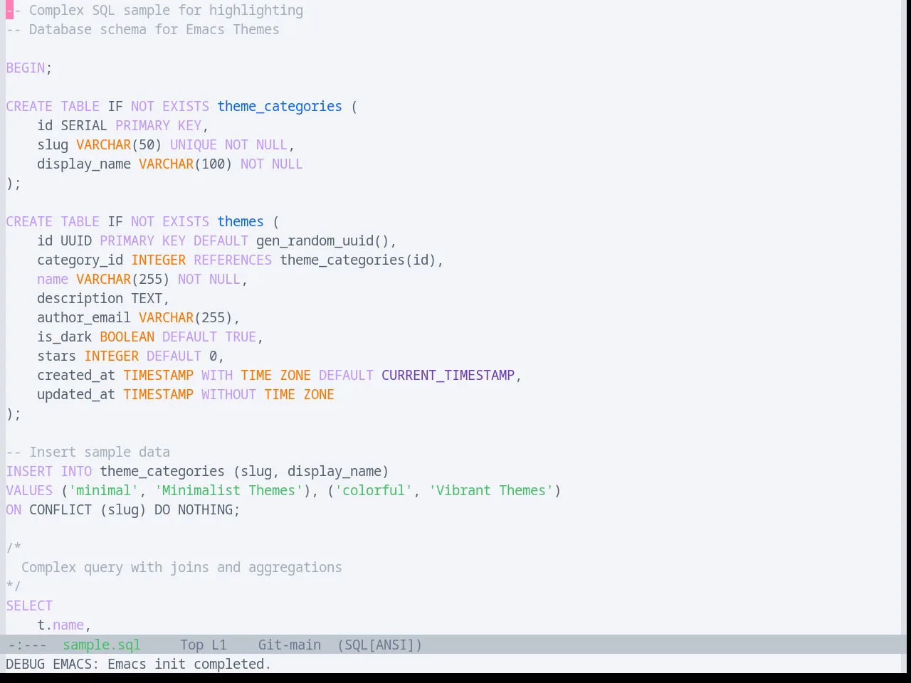 Base16 Oxocarbon Light Theme in sql-mode
