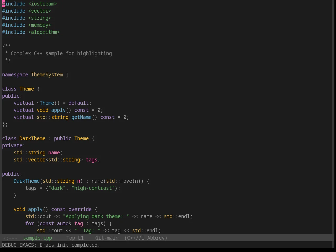 Base16 Papercolor Dark Theme in c++-mode