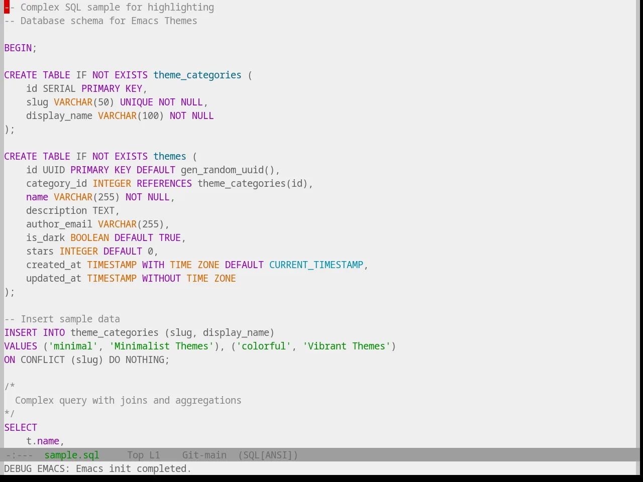 Base16 Papercolor Light Theme in sql-mode