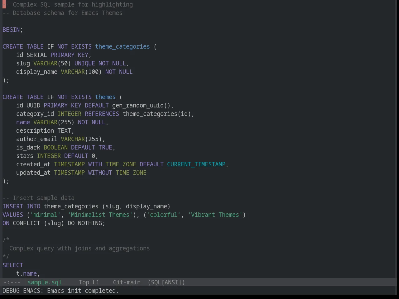 Base16 Penumbra Dark Theme in sql-mode