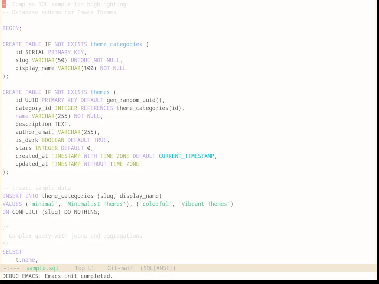 Base16 Penumbra Light Contrast Plus Plus Theme in sql-mode