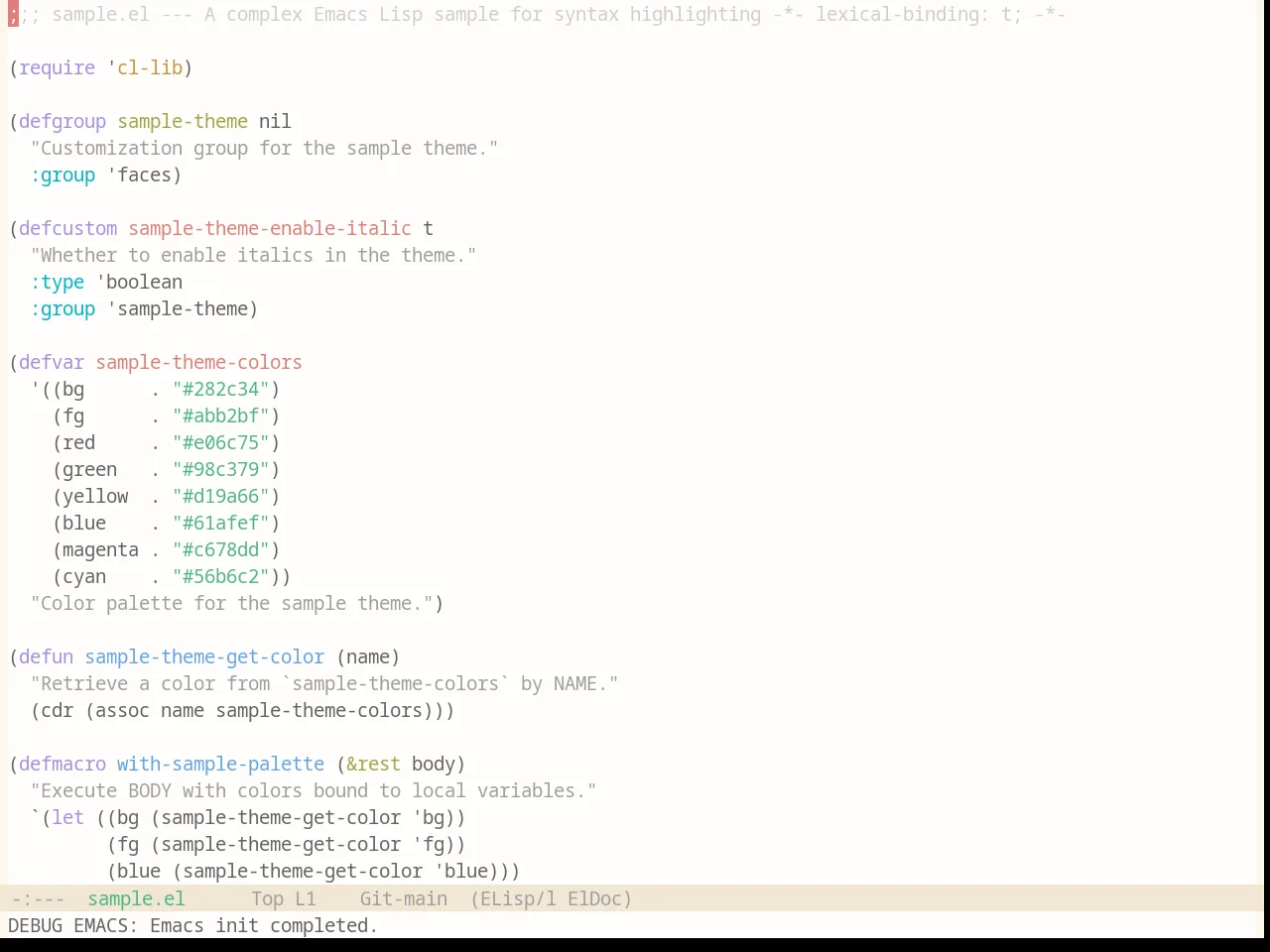 Base16 Penumbra Light Contrast Plus Theme in emacs-lisp-mode
