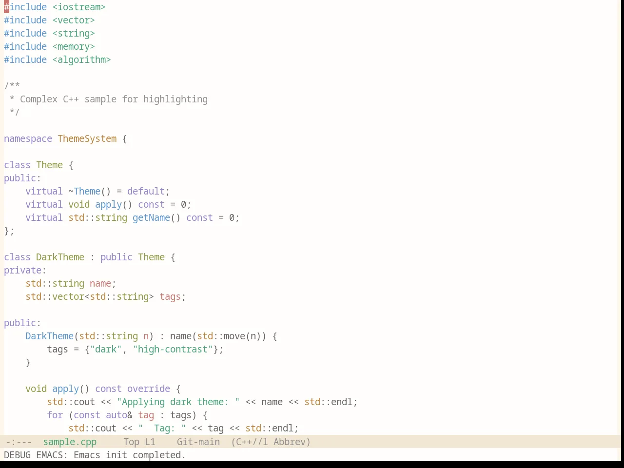 Base16 Penumbra Light Theme in c++-mode