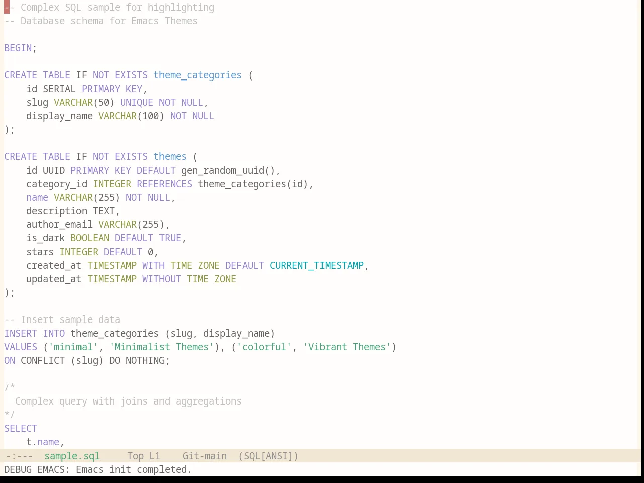 Base16 Penumbra Light Theme in sql-mode