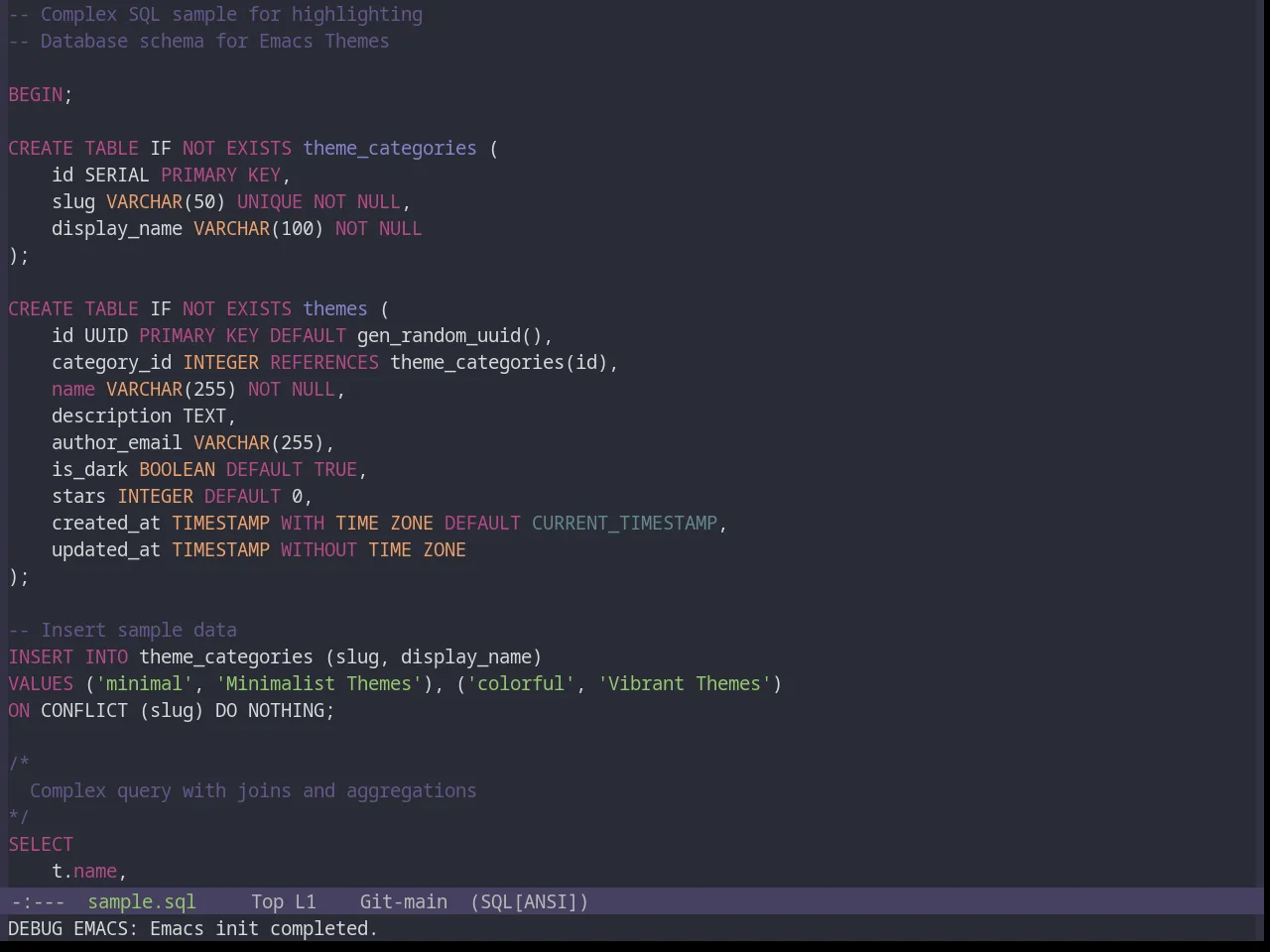 Base16 Porple Theme in sql-mode